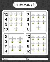 How many counting game with tombstone. worksheet for preschool kids, kids activity sheet vector