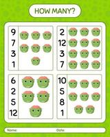 How many counting game with frankenstein. worksheet for preschool kids, kids activity sheet vector