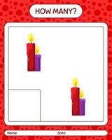 cuántos juegos de conteo con velas. hoja de trabajo para niños en edad preescolar, hoja de actividades para niños vector