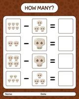 How many counting game with skull. worksheet for preschool kids, kids activity sheet vector