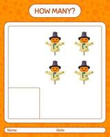 How many counting game with scarecrow. worksheet for preschool kids, kids activity sheet vector