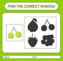 encuentra el juego de sombras correcto con quenepa. hoja de trabajo para niños en edad preescolar, hoja de actividades para niños vector