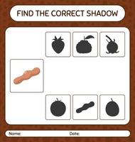 Find the correct shadows game with tamarind. worksheet for preschool kids, kids activity sheet vector
