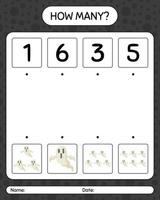 How many counting game with ghost. worksheet for preschool kids, kids activity sheet vector