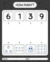 How many counting game with ghost. worksheet for preschool kids, kids activity sheet vector