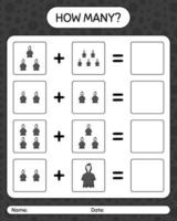 How many counting game with grim reaper. worksheet for preschool kids, kids activity sheet vector