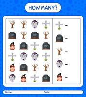 How many counting game with halloween icon. worksheet for preschool kids, kids activity sheet vector