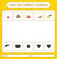 encuentra el juego de sombras correcto con frutas. hoja de trabajo para niños en edad preescolar, hoja de actividades para niños vector