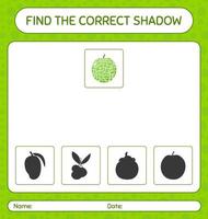 encuentra el juego de sombras correcto con melón. hoja de trabajo para niños en edad preescolar, hoja de actividades para niños vector