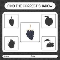 Find the correct shadows game with dewberry. worksheet for preschool kids, kids activity sheet vector