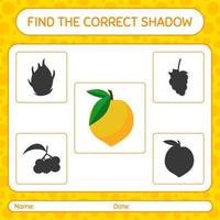Find the correct shadows game with eggfruit. worksheet for preschool kids, kids activity sheet vector