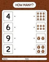 How many counting game with owl. worksheet for preschool kids, kids activity sheet vector