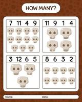 How many counting game with skull. worksheet for preschool kids, kids activity sheet vector