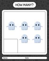 How many counting game with ghost. worksheet for preschool kids, kids activity sheet vector