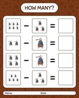 How many counting game with bat. worksheet for preschool kids, kids activity sheet vector