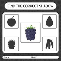 Find the correct shadows game with blackberry. worksheet for preschool kids, kids activity sheet vector