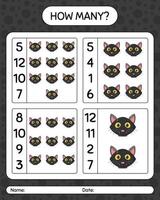 How many counting game with cat. worksheet for preschool kids, kids activity sheet vector