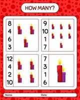 How many counting game with candle. worksheet for preschool kids, kids activity sheet vector