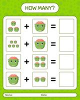 How many counting game with frankenstein. worksheet for preschool kids, kids activity sheet vector