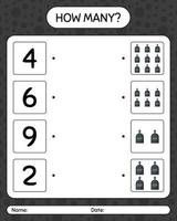 How many counting game with tombstone. worksheet for preschool kids, kids activity sheet vector
