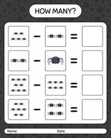 How many counting game with spider. worksheet for preschool kids, kids activity sheet vector
