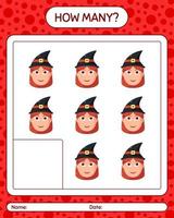 How many counting game with witch. worksheet for preschool kids, kids activity sheet vector