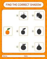 Find the correct shadows game with imbe. worksheet for preschool kids, kids activity sheet vector