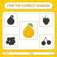 encuentra el juego de sombras correcto con membrillo. hoja de trabajo para niños en edad preescolar, hoja de actividades para niños vector