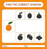 Find the correct shadows game with imbe. worksheet for preschool kids, kids activity sheet vector