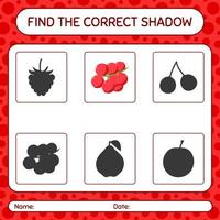 Find the correct shadows game with redberry. worksheet for preschool kids, kids activity sheet vector