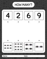 How many counting game with spider. worksheet for preschool kids, kids activity sheet vector