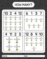 How many counting game with tombstone. worksheet for preschool kids, kids activity sheet vector