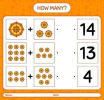 How many counting game with spider web. worksheet for preschool kids, kids activity sheet vector