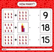 How many counting game with candle. worksheet for preschool kids, kids activity sheet vector