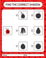 Find the correct shadows game with ugni. worksheet for preschool kids, kids activity sheet vector