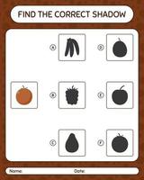 encuentra el juego de sombras correcto con la manzana de terciopelo. hoja de trabajo para niños en edad preescolar, hoja de actividades para niños vector