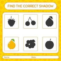 encuentra el juego de sombras correcto con membrillo. hoja de trabajo para niños en edad preescolar, hoja de actividades para niños vector