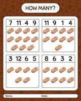 How many counting game with coffin. worksheet for preschool kids, kids activity sheet vector