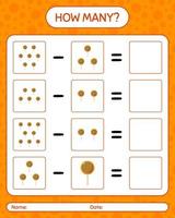 How many counting game with lollipop. worksheet for preschool kids, kids activity sheet vector