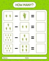 How many counting game with zombie's hand. worksheet for preschool kids, kids activity sheet vector