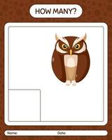 How many counting game with owl. worksheet for preschool kids, kids activity sheet vector