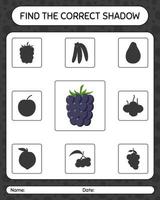 Find the correct shadows game with blackberry. worksheet for preschool kids, kids activity sheet vector