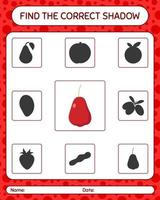 Find the correct shadows game with rose apple. worksheet for preschool kids, kids activity sheet vector