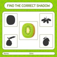 Find the correct shadows game with kiwi. worksheet for preschool kids, kids activity sheet vector