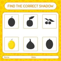 encuentra el juego de sombras correcto con melón dulce. hoja de trabajo para niños en edad preescolar, hoja de actividades para niños vector