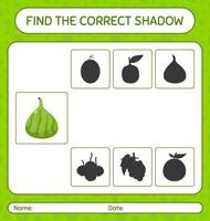 Find the correct shadows game with indian fig. worksheet for preschool kids, kids activity sheet vector