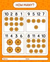 How many counting game with spider web. worksheet for preschool kids, kids activity sheet vector