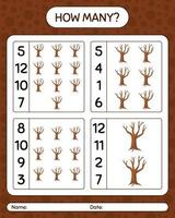 How many counting game with tree. worksheet for preschool kids, kids activity sheet vector