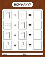 How many counting game with scythe. worksheet for preschool kids, kids activity sheet vector