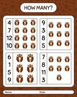 How many counting game with owl. worksheet for preschool kids, kids activity sheet vector